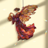 Autumn Angel Acrylic Suncatcher, Red and Gold Winged Woman Window Hanging, Harvest Fairy Art, Spiritual Acrylic Home Decor Gift